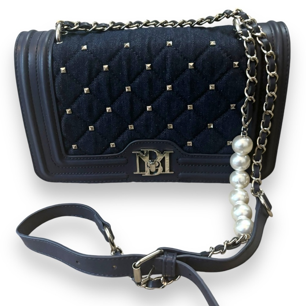 Badgley Mischka Denim BlueVegan Leather Studded Pearl Crossbody Bag